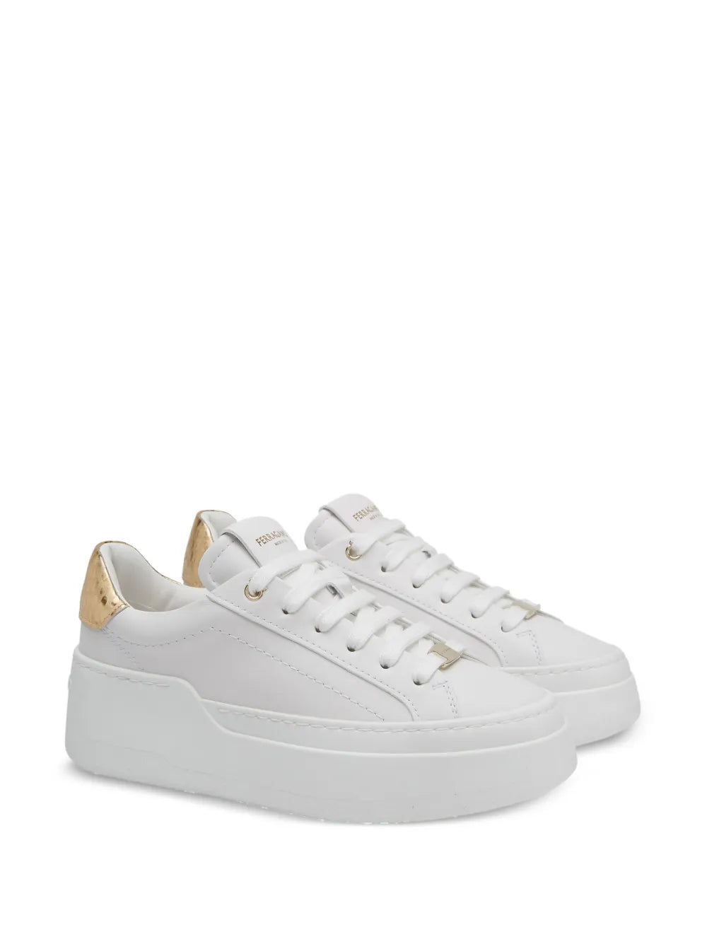 Ferragamo Wedge Logo-Patch Leather Sneakers