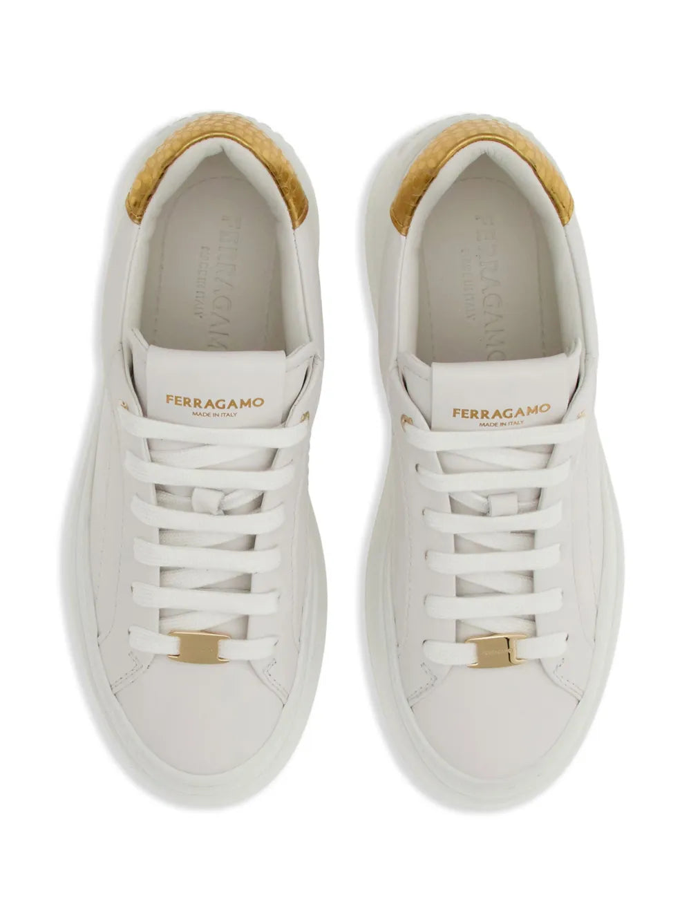 Ferragamo Wedge Logo-Patch Leather Sneakers