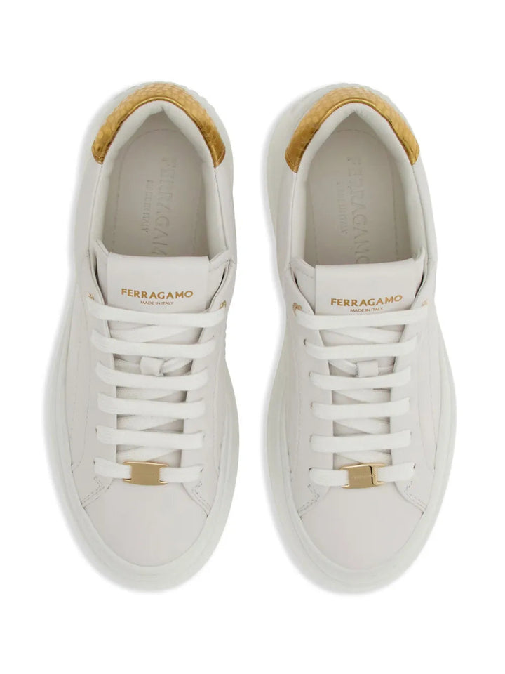 Ferragamo Wedge Logo-Patch Leather Sneakers