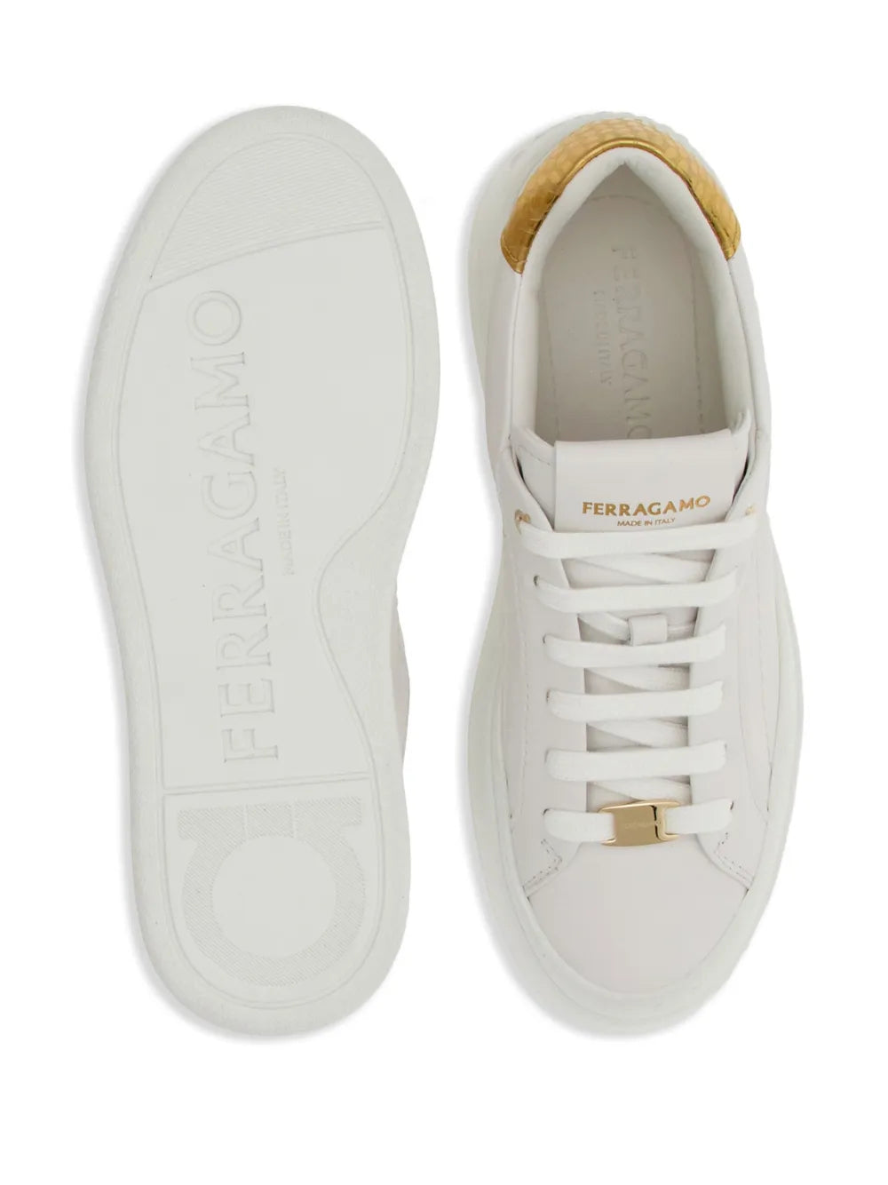 Ferragamo Wedge Logo-Patch Leather Sneakers