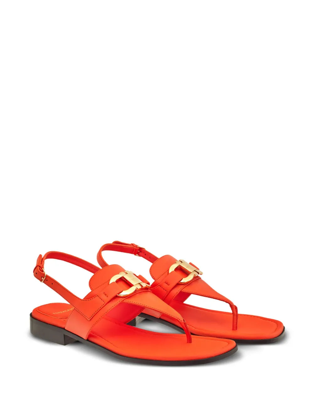 Ferragamo Gancini Leather Flat Sandals