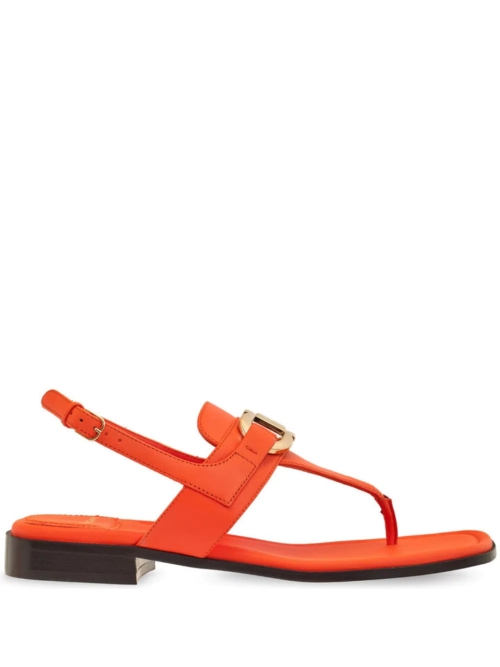 Ferragamo Gancini Leather Flat Sandals