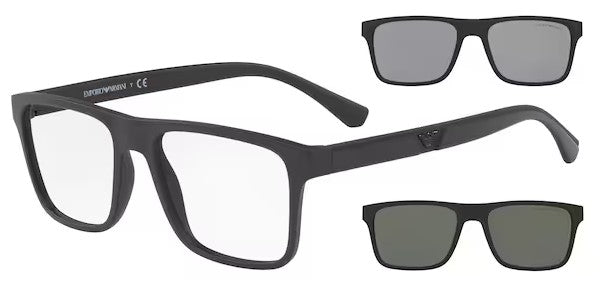 Emporio Armani EA 4115 58011W Rectangle Plastic Black Sunglasses with Clear Clip On Lens