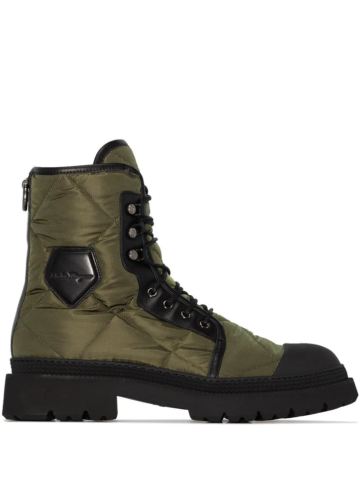 Ferragamo Logo-Patch Quilted Combat Boots