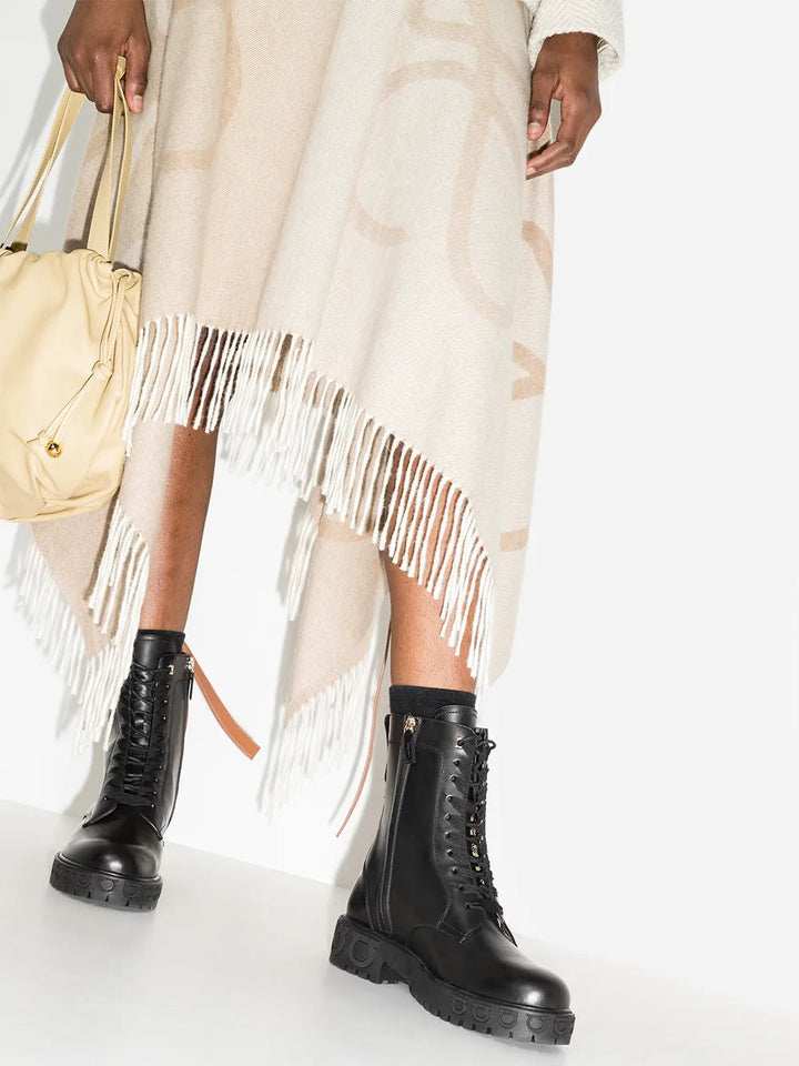 Ferragamo Gancini-Motif Combat Boots