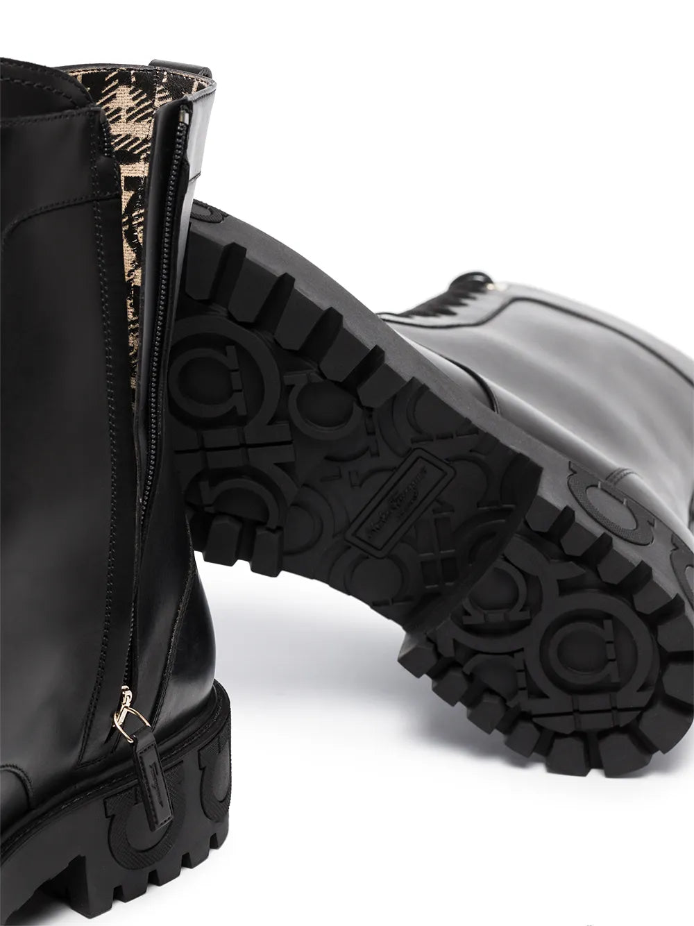 Ferragamo Gancini-Motif Combat Boots