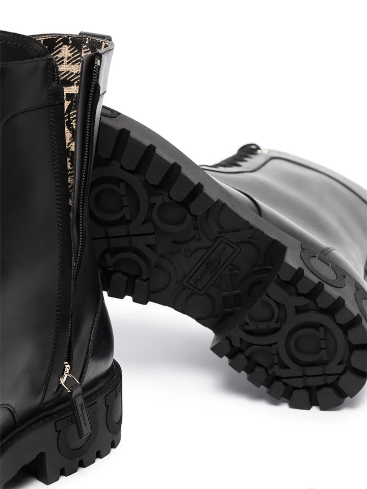 Ferragamo Gancini-Motif Combat Boots