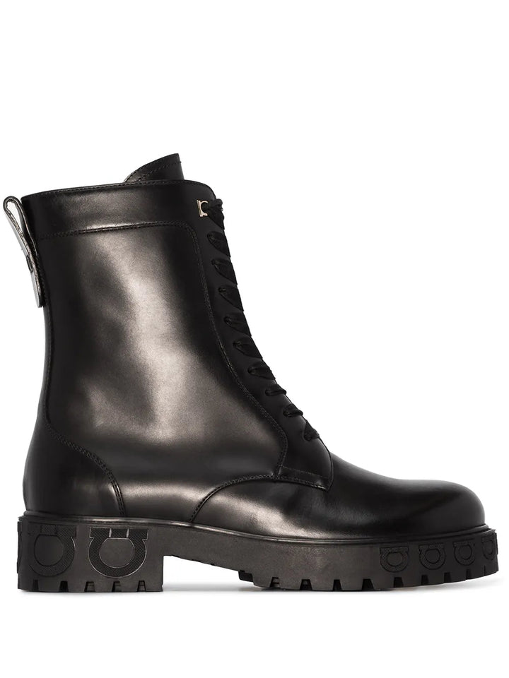 Ferragamo Gancini-Motif Combat Boots