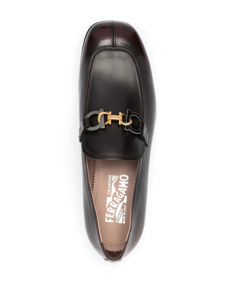 Ferragamo Gancini Square-Toe Loafers in BLACK