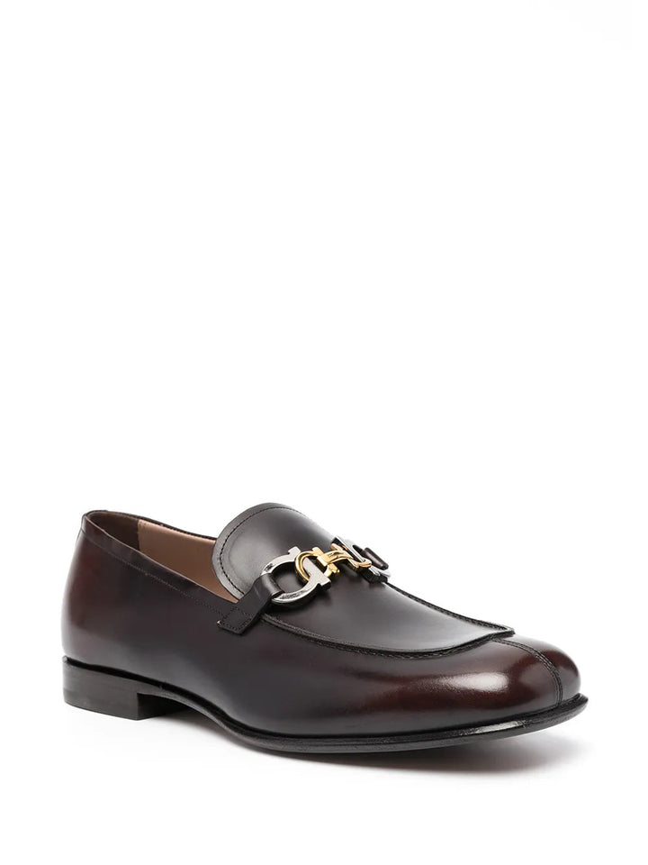Ferragamo Gancini Square-Toe Loafers in BLACK