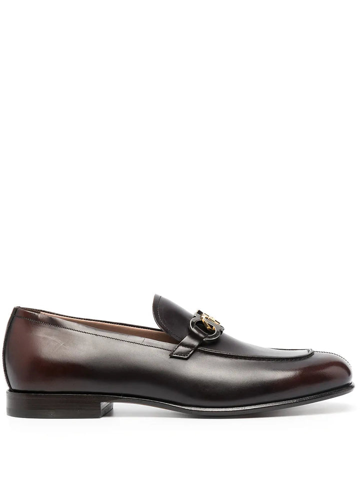 Ferragamo Gancini Square-Toe Loafers in BLACK