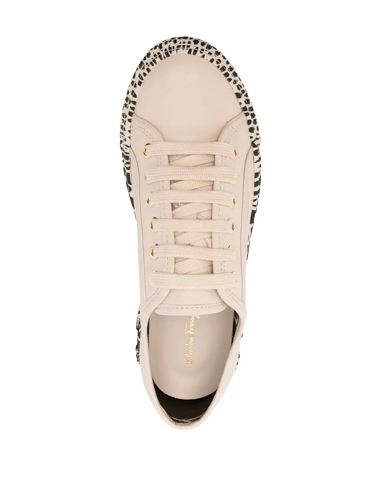 Ferragamo Gancini Printed-Sole Sneakers in NEUTRALS