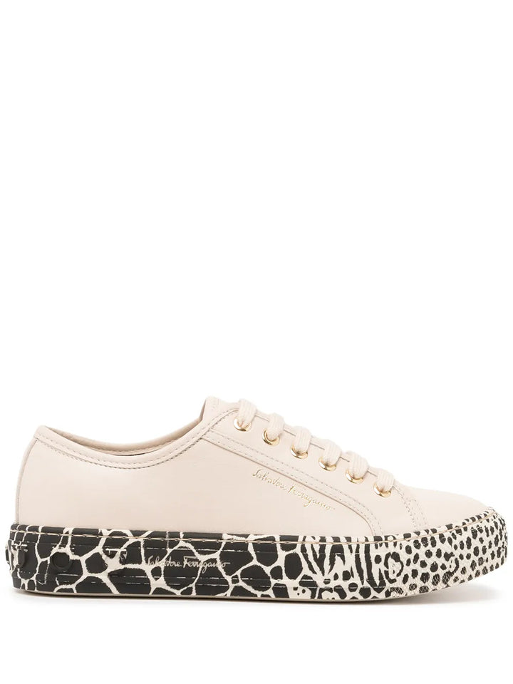 Ferragamo Gancini Printed-Sole Sneakers in NEUTRALS