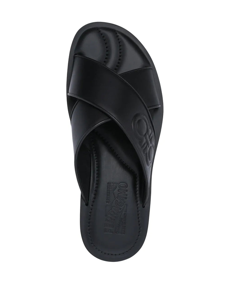 Ferragamo Crossover Strap Sandals in BLACK