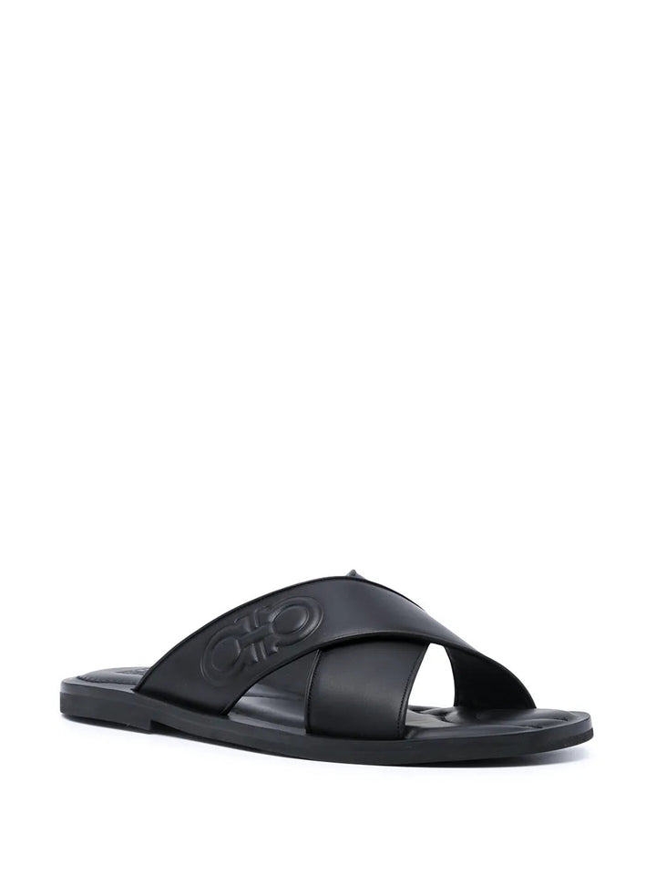 Ferragamo Crossover Strap Sandals in BLACK