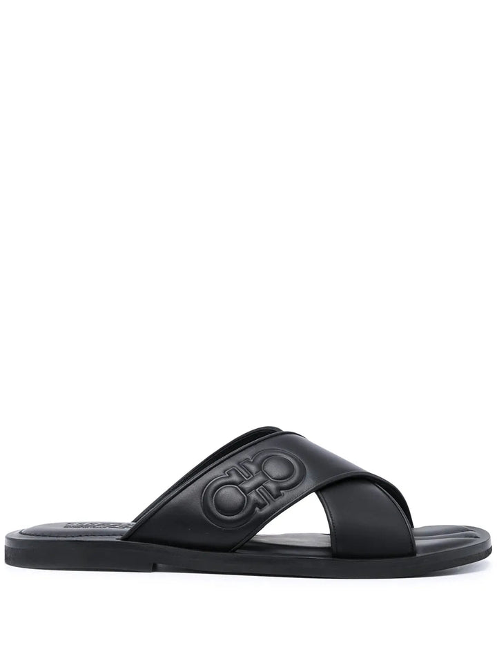 Ferragamo Crossover Strap Sandals in BLACK