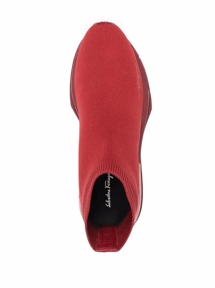 Ferragamo Knitted High-Top Sock Sneakers in RED