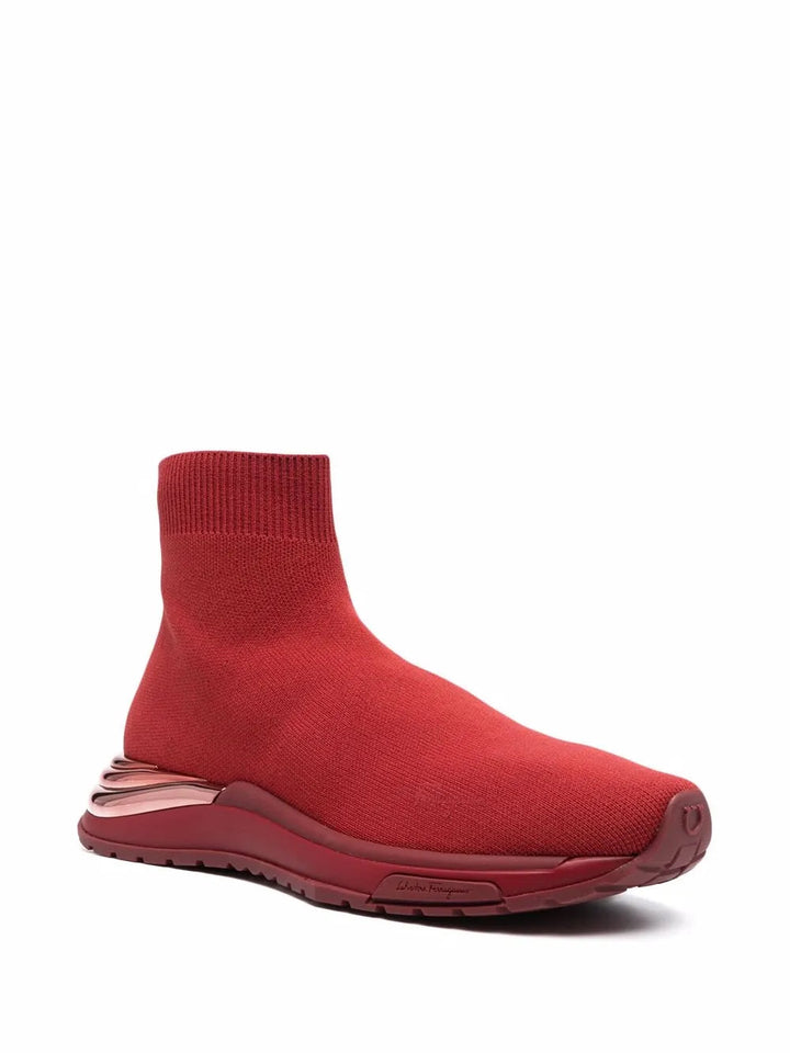 Ferragamo Knitted High-Top Sock Sneakers in RED