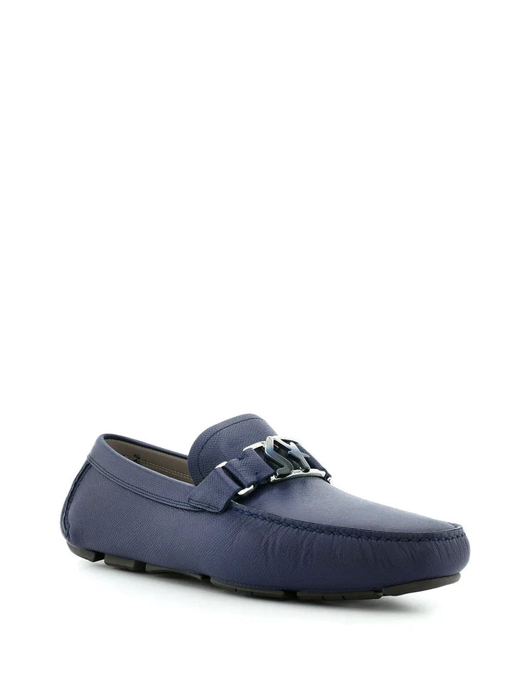 Ferragamo Blue Logo Plaque Loafers