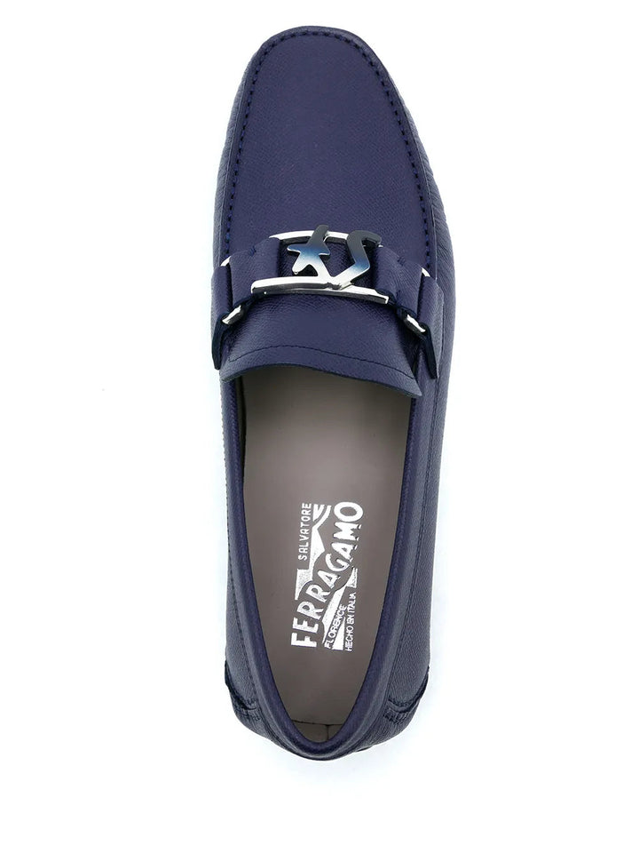 Ferragamo Blue Logo Plaque Loafers