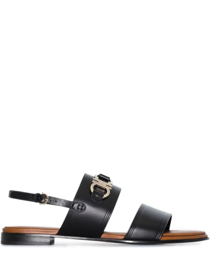 Ferragamo Gancini-Plaque Leather Sandals in BLACK