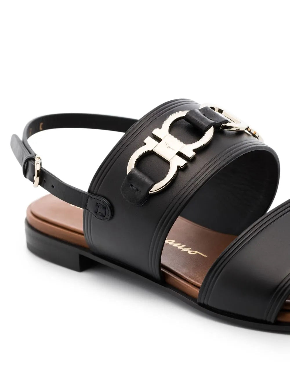 Ferragamo Gancini-Plaque Leather Sandals in BLACK
