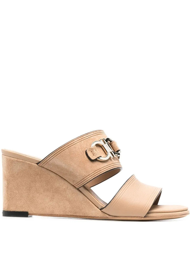 Ferragamo Chaim 75Mm Suede Wedge Mules