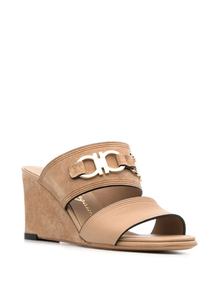 Ferragamo Chaim 75Mm Suede Wedge Mules