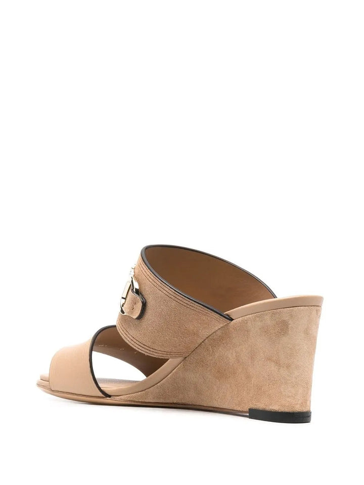 Ferragamo Chaim 75Mm Suede Wedge Mules