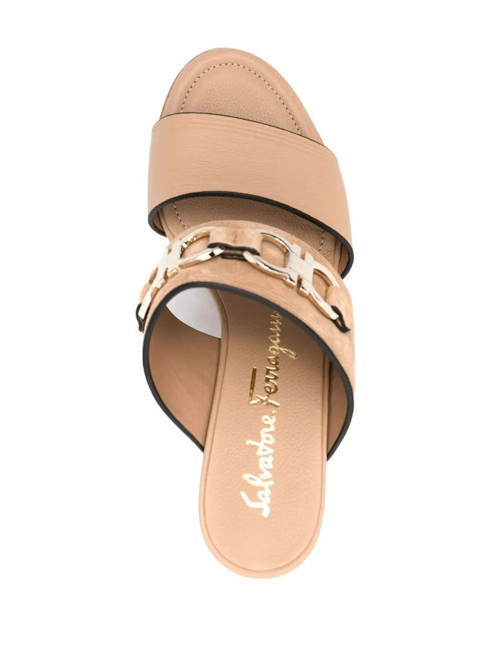 Ferragamo Chaim 75Mm Suede Wedge Mules