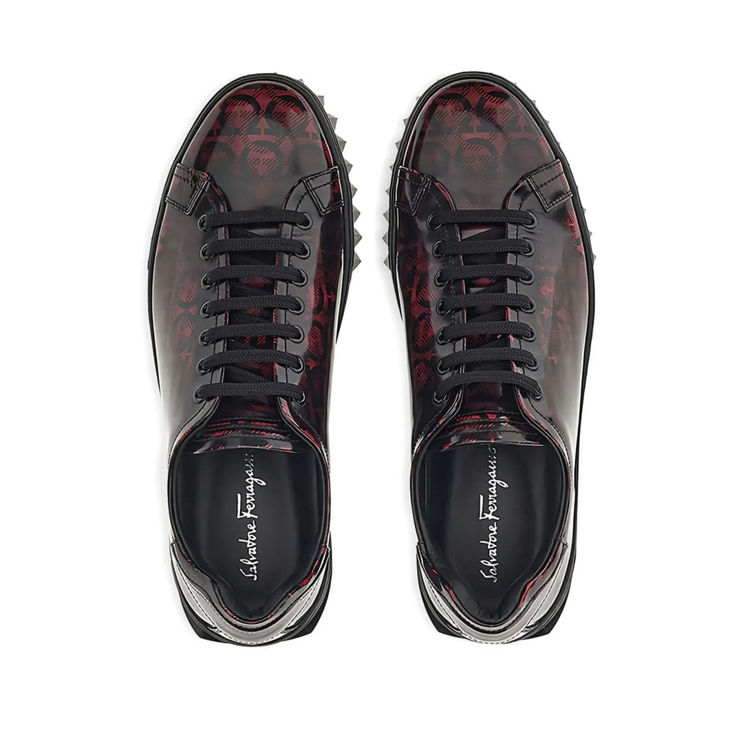Ferragamo Cube Gancini-Print Lace-Up Sneakers