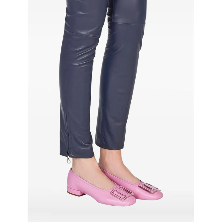 Ferragamo Buckle Leather Ballerina Flats