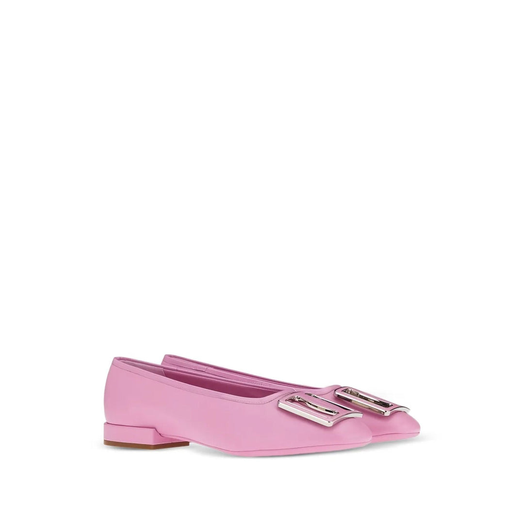 Ferragamo Buckle Leather Ballerina Flats