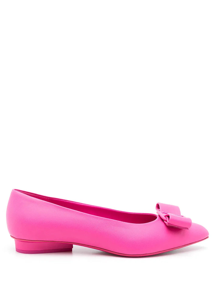 Ferragamo Viva Bow-Detail Leather Ballerina Shoes