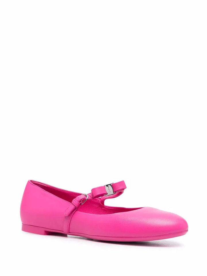 Ferragamo Bow-Detail Leather Ballerina Shoes