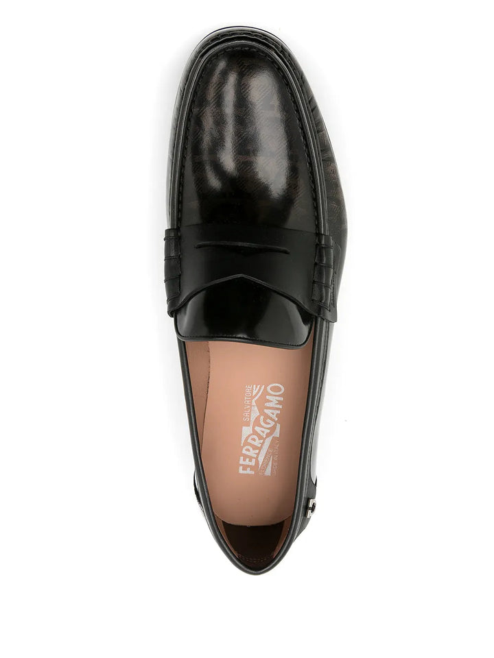 Ferragamo Port Gancini-Print Loafers in BROWN