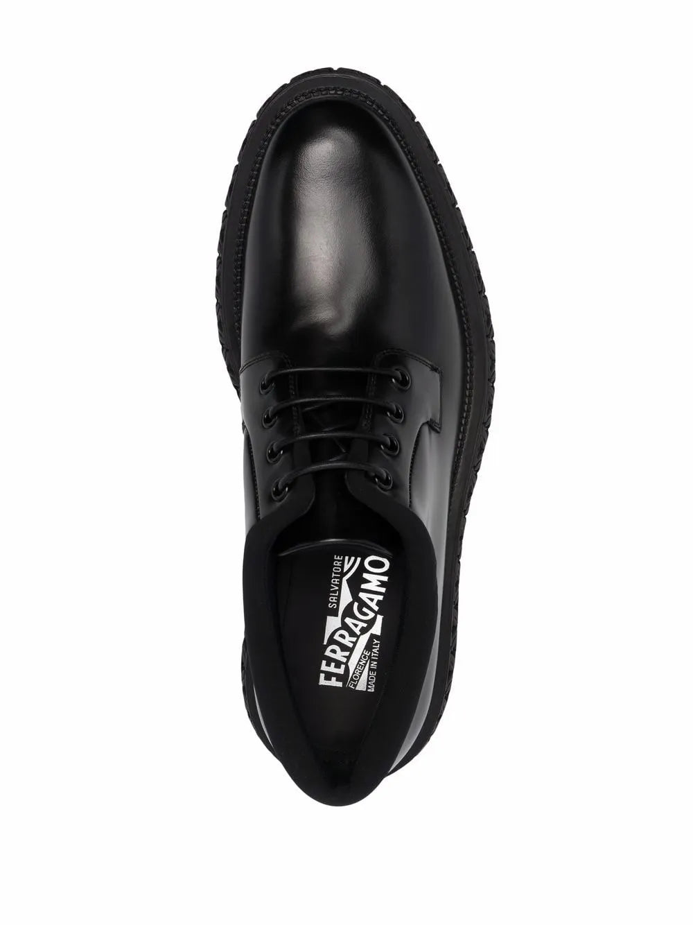 Ferragamo Mark Leather Derby Shoes in BLACK
