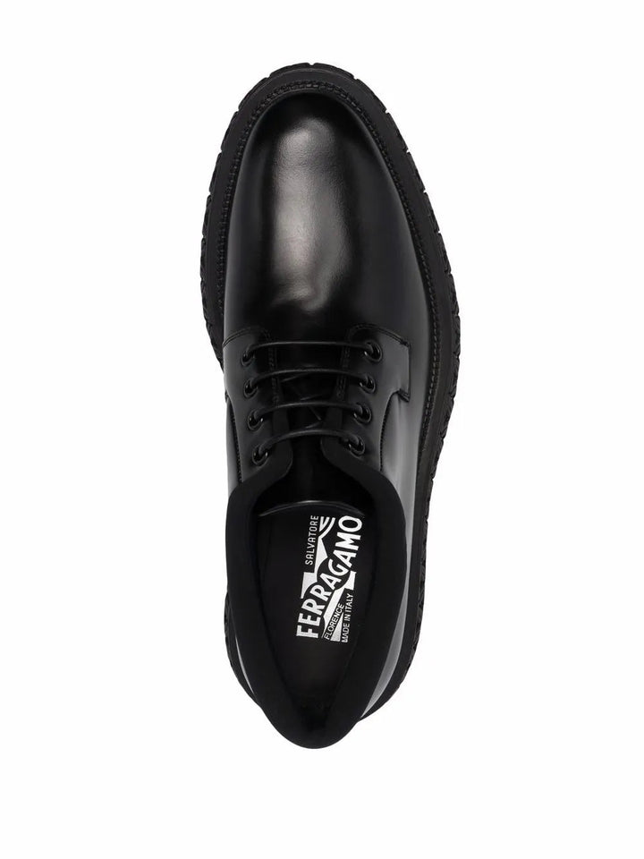 Ferragamo Mark Leather Derby Shoes in BLACK