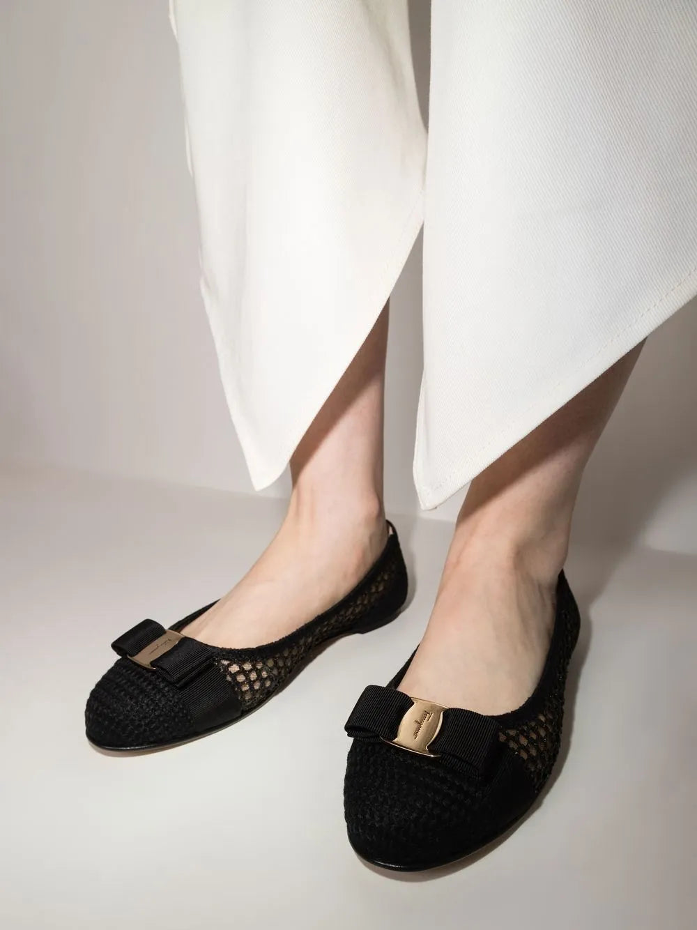 Ferragamo Varina Bow-Embellished Balleria Shoes