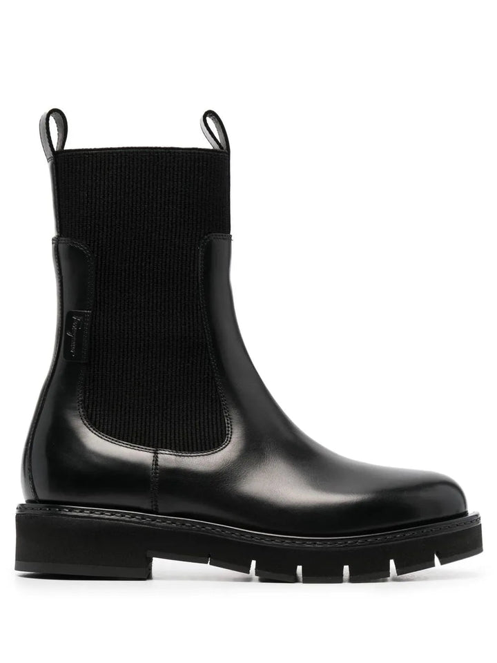 Ferragamo Cleated-Sole Leather Chelsea Boots