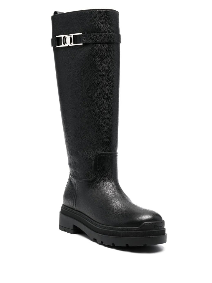 Ferragamo Vara Chain Knee-High Boots in BLACK