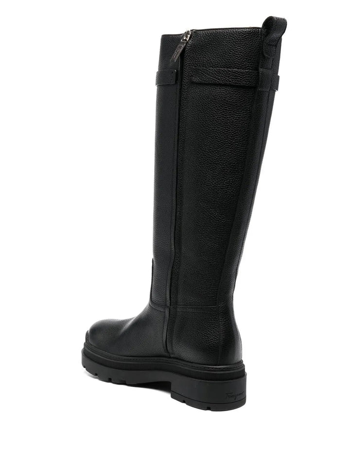 Ferragamo Vara Chain Knee-High Boots in BLACK