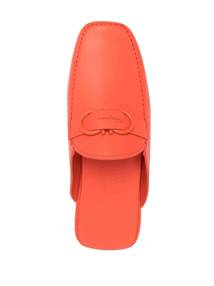 Ferragamo Logo Buckle Backless Slippers in ORANGE