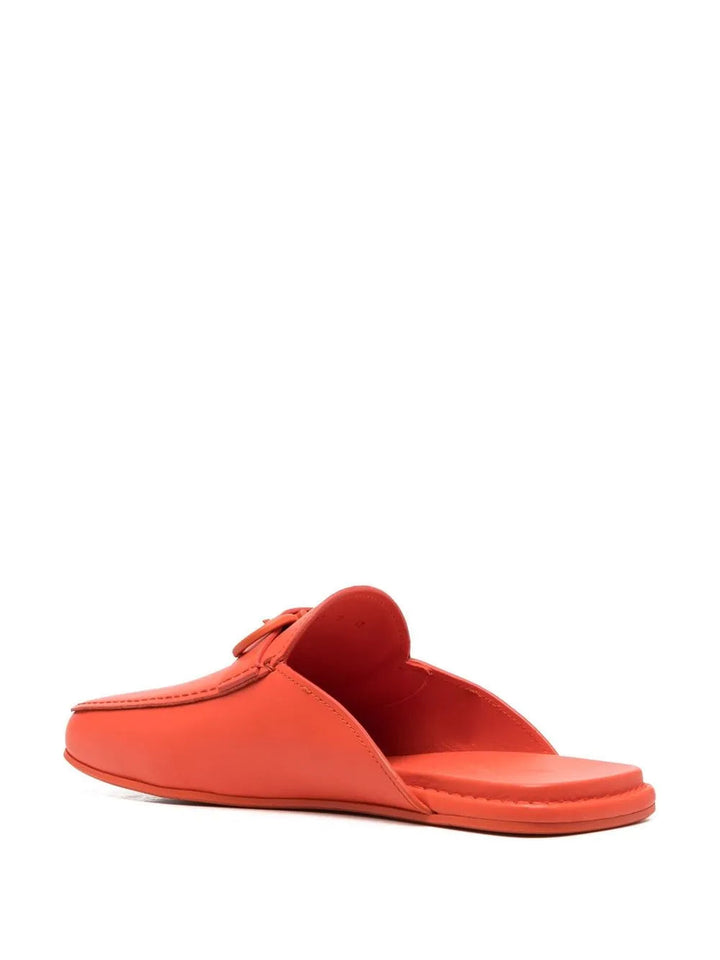 Ferragamo Logo Buckle Backless Slippers in ORANGE