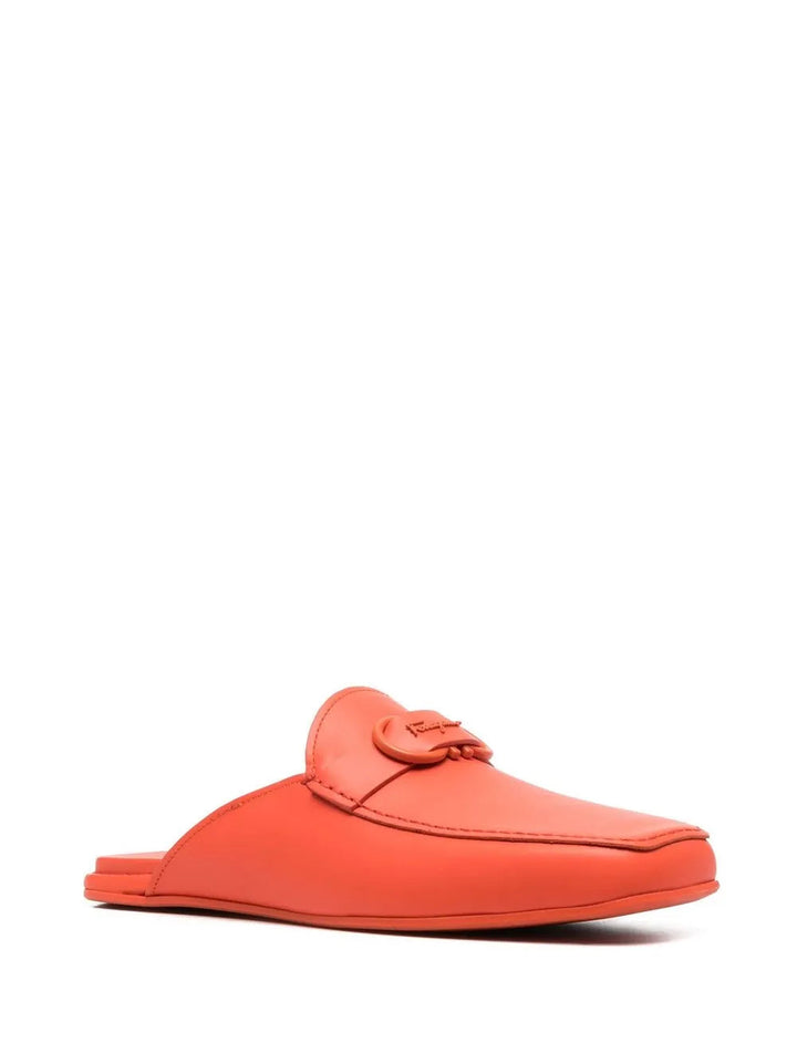 Ferragamo Logo Buckle Backless Slippers in ORANGE