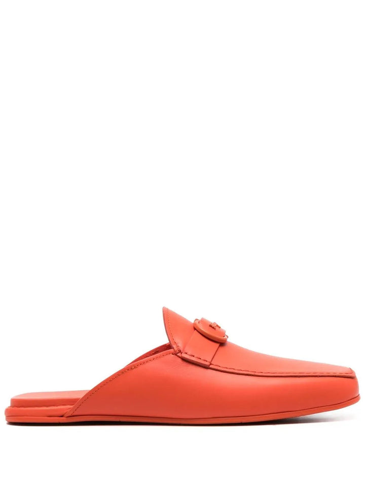 Ferragamo Logo Buckle Backless Slippers in ORANGE