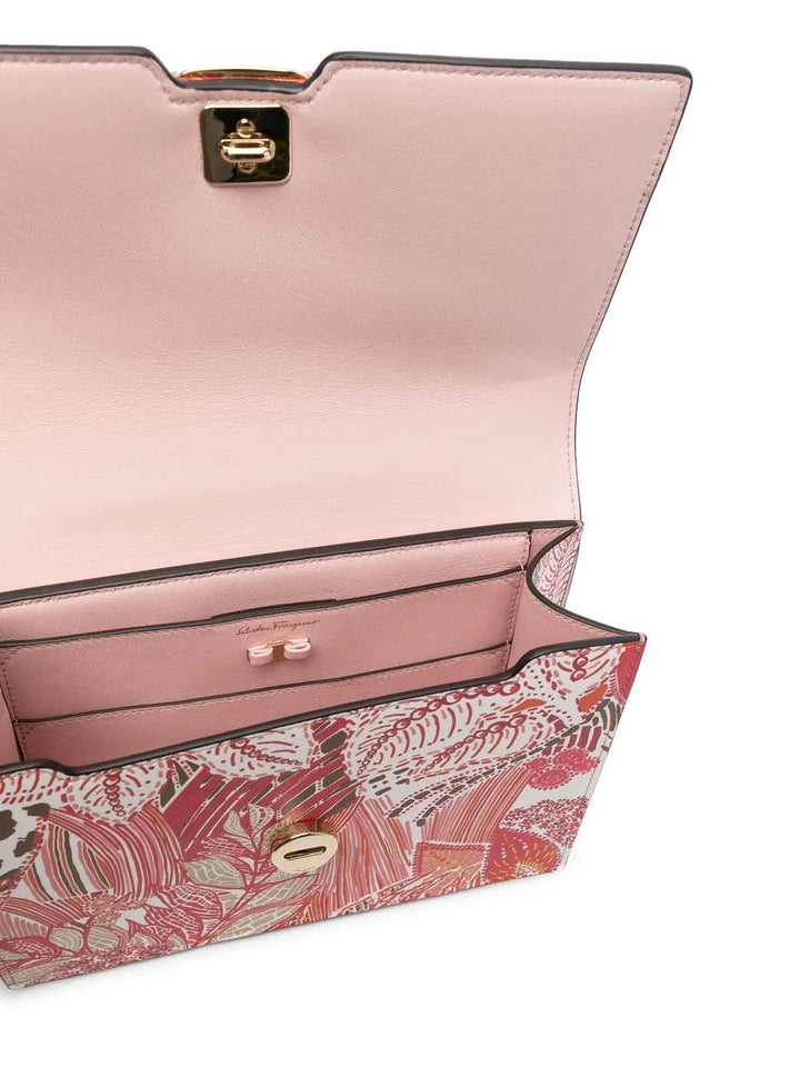 Ferragamo Vara Floral-Print Leather Satchel Bag