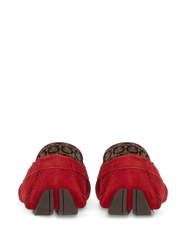 Ferragamo Driver Gancini-Ornament Loafers in RED