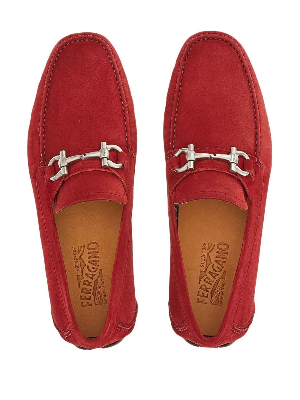 Ferragamo Driver Gancini-Ornament Loafers in RED