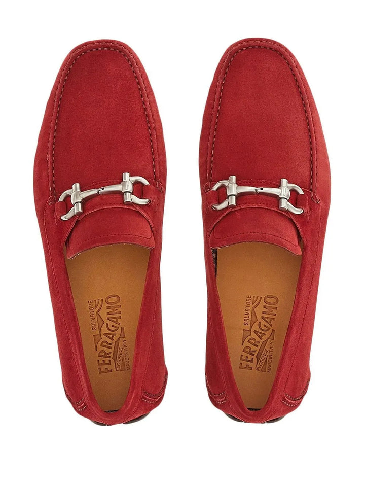 Ferragamo Driver Gancini-Ornament Loafers in RED